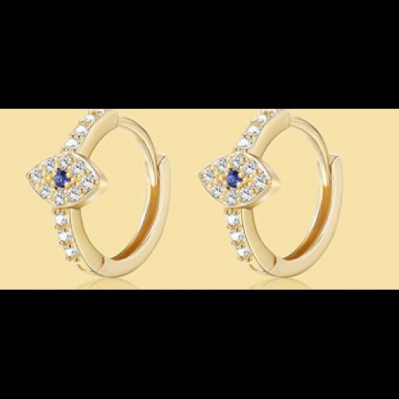 Evil Eye and cubic zirconia Huggie Hoop Earrings (NWOT) - Picture 3 of 5